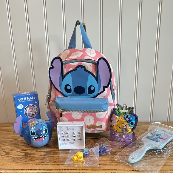 Disney Stitch Pink and Blue Kids Backpack Set